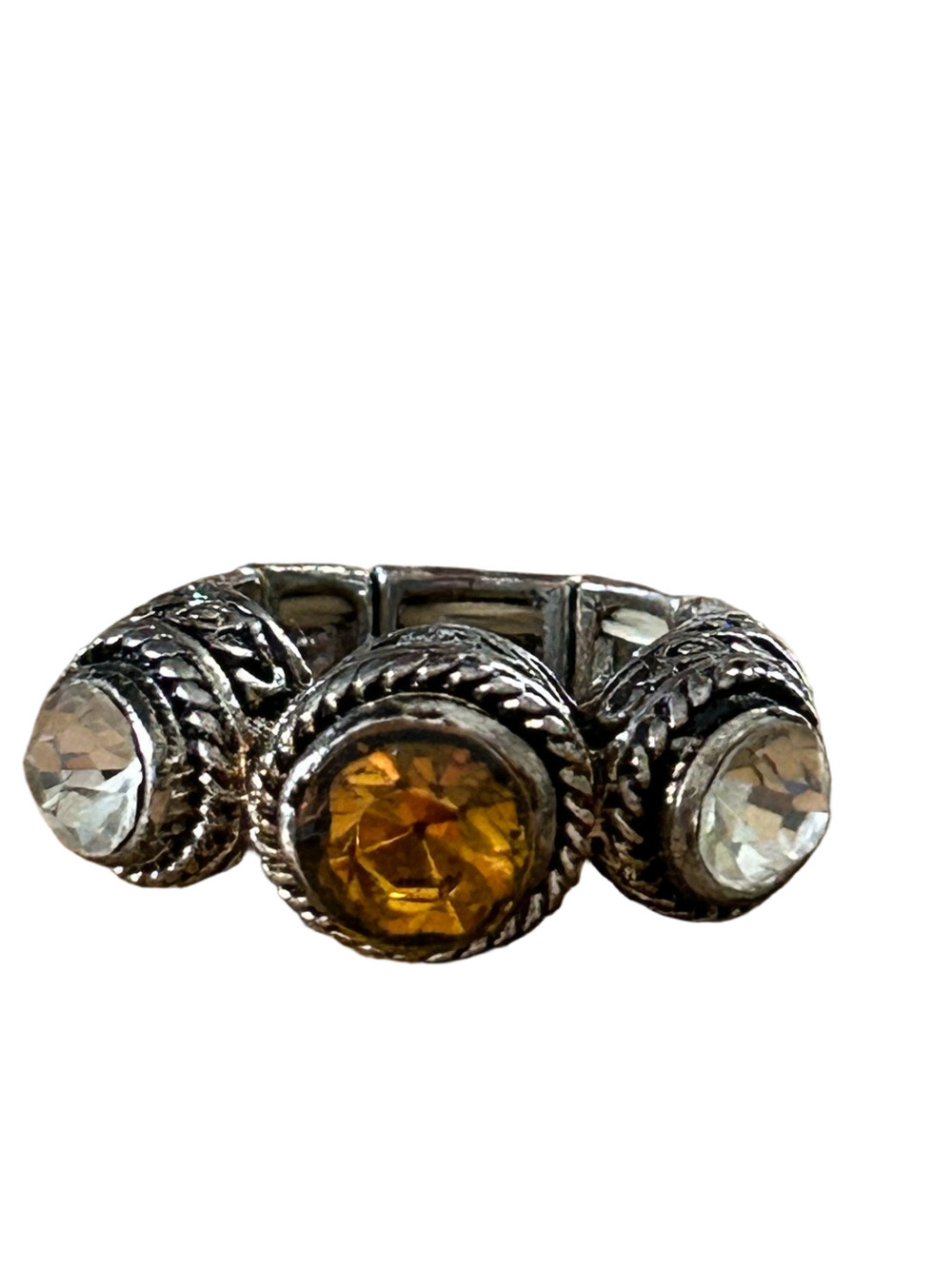 Vintage Gothic Mens Ring Silver King Royal Crystal Large Statement
